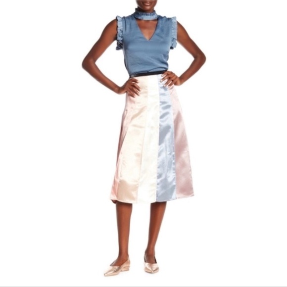 𝅺new-ontwelfth Mid-Calf Color Block Pleated Skirt S - Picture 10 of 14